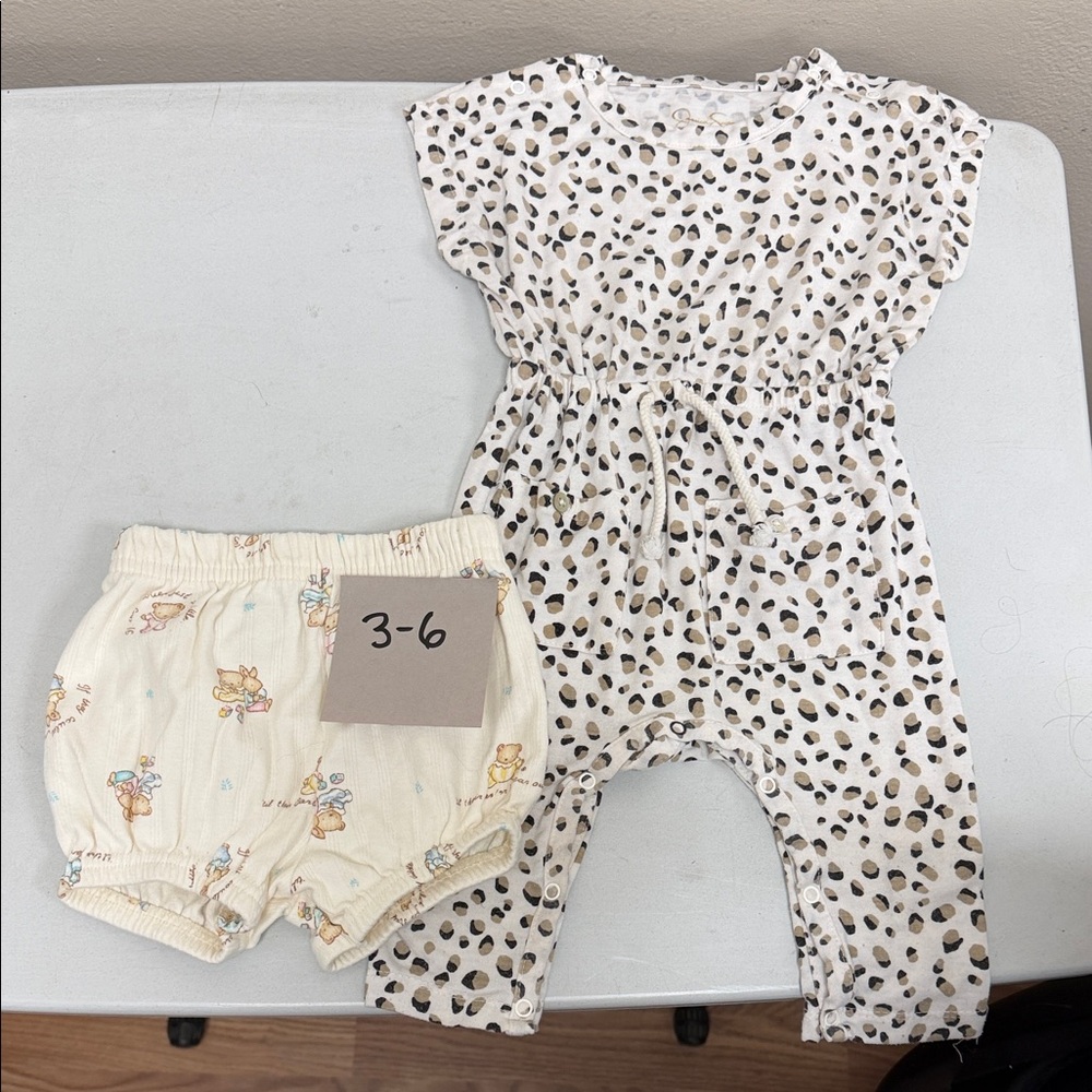 Leopard Print Baby Romper with Cream Cartoon Bloomers